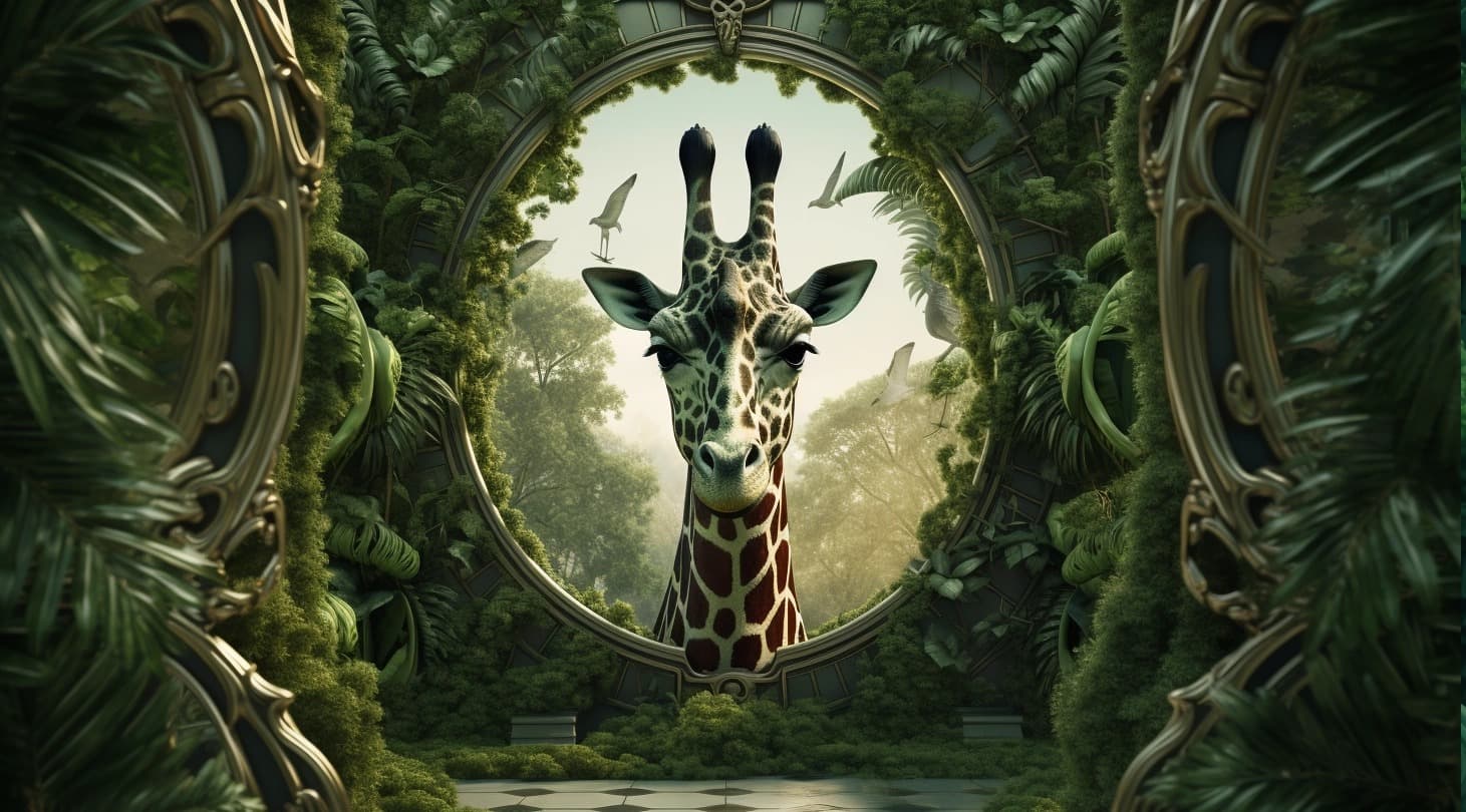 A giraffe framed by an ornate golden portal